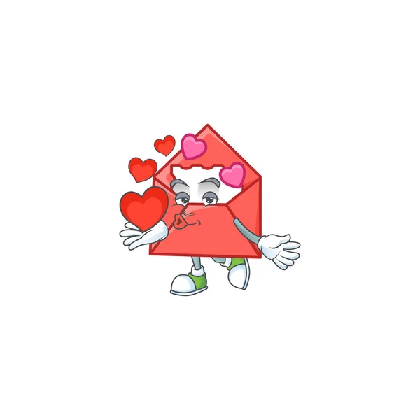Cara divertida carta de amor personaje de dibujos animados sosteniendo un corazón — Archivo Imágenes Vectoriales