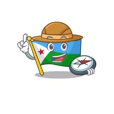 Explorer bayrağı djibouti çizgi film karakteri bir pusula tutuyor