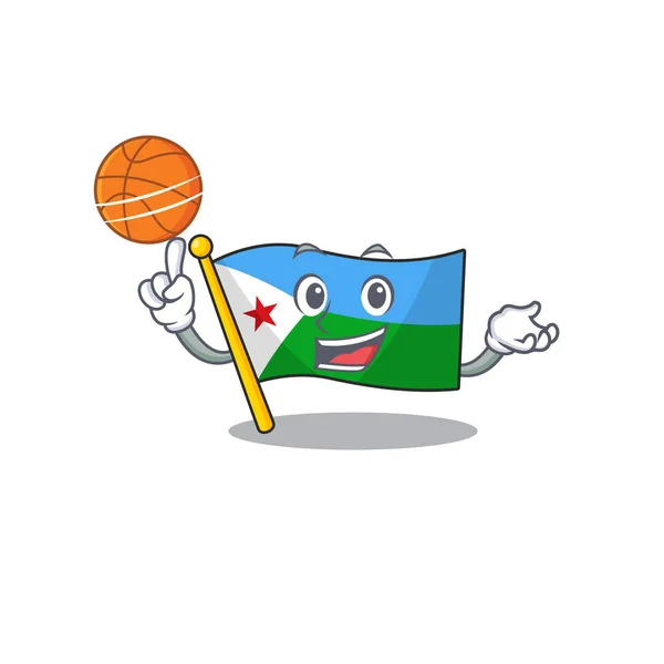 Maskot vlajky djibouti karikatura postava styl s basketbalem — Stockový vektor