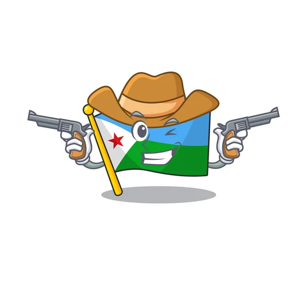 Flag djibouti cartoon character as a Cowboy holding guns — Stock Vector