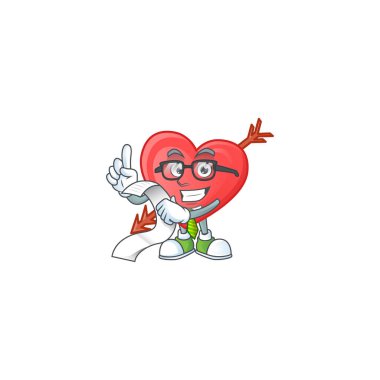 Komik bir çizgi film karakteri. Oklu aşk ve menü.