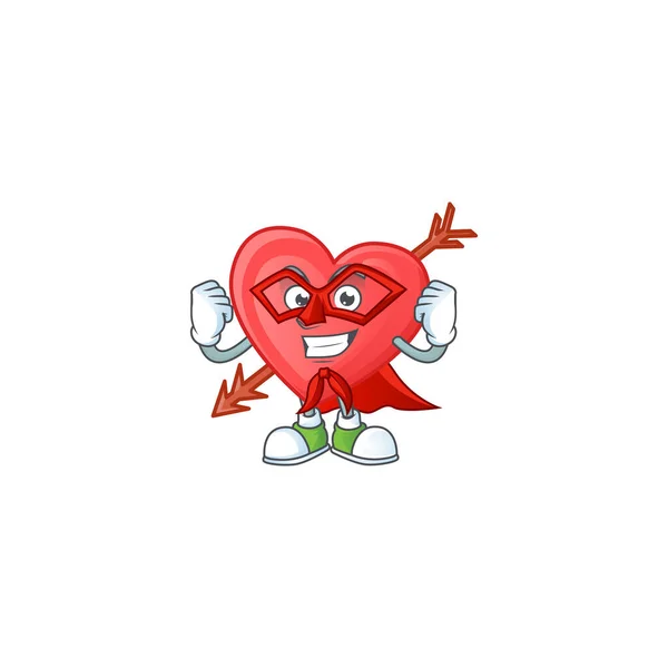 Smiley mascote de flecha amor vestido como um super-herói — Vetor de Stock