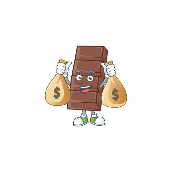 Изображение богатого героя мультфильма с двумя мешками денег — стоковый вектор