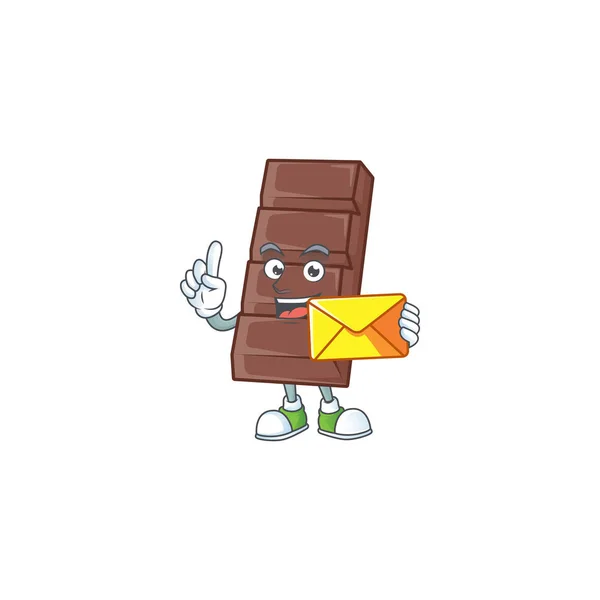 Alegre design mascote barra de chocolate com envelope — Vetor de Stock