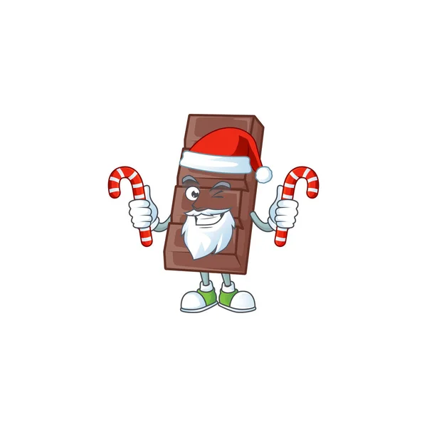 Barra de chocolate Personagem de desenhos animados em traje de Santa com doces — Vetor de Stock
