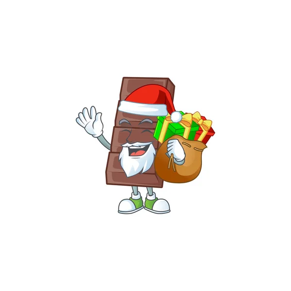 Santa chocolat bar Cartoon character design ayant une boîte de cadeau — Image vectorielle
