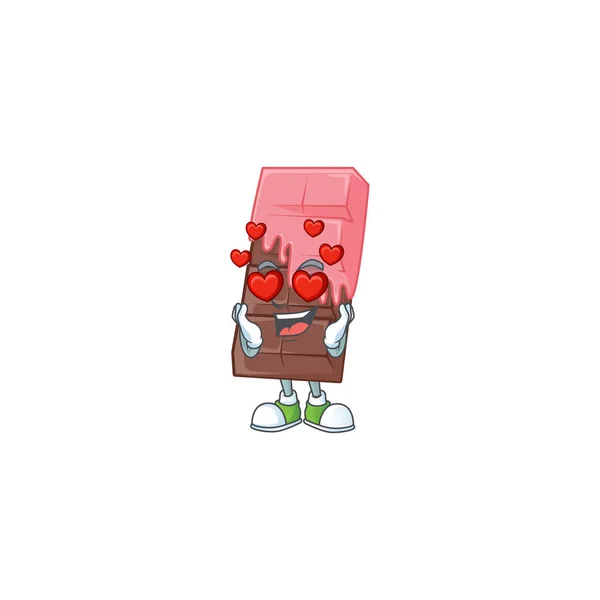 Tomber amoureux barre de chocolat mignon avec la crème rose dessin animé personnage design — Image vectorielle