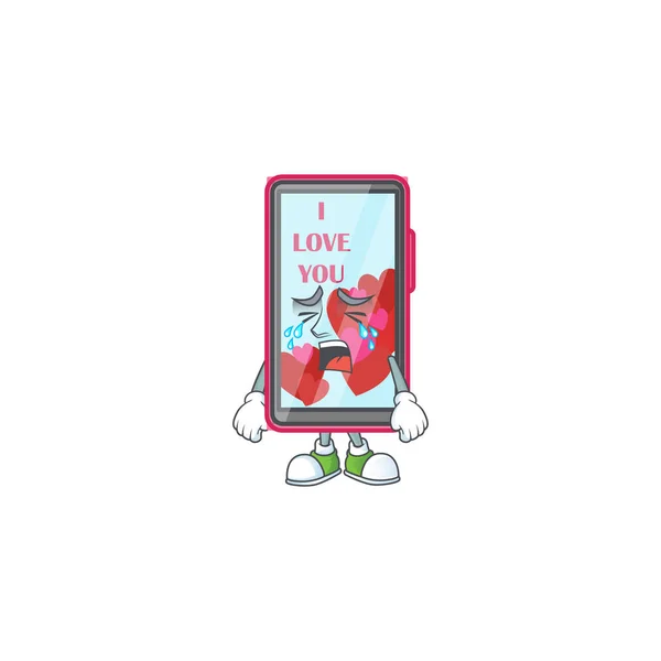 Triste di smartphone amore cartone animato stile mascotte — Vettoriale Stock