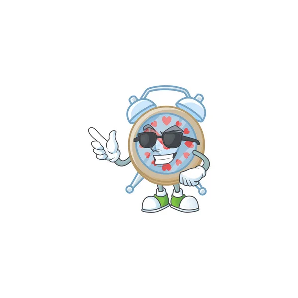 Super cool clock love character wearing black glasses — 스톡 벡터