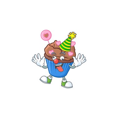 Komik palyaço çikolatası kek sever. Çizgi film karakteri maskot tasarımı.