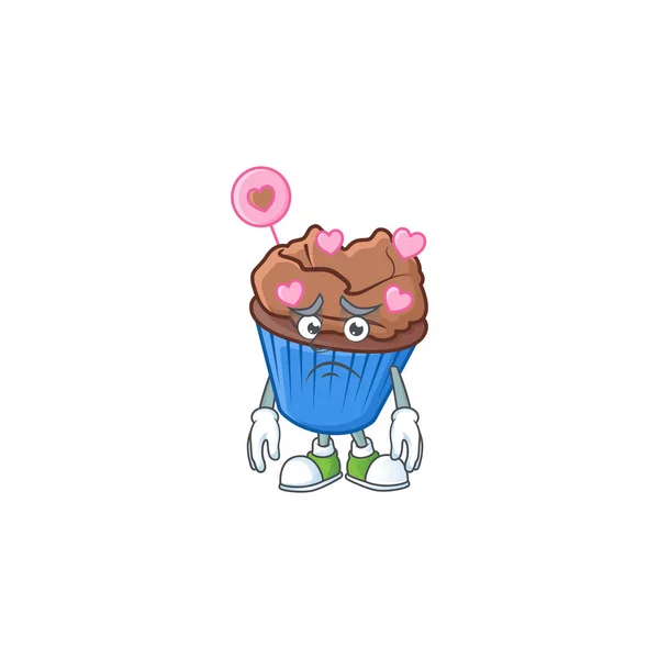 Une image de cupcake d'amour au chocolat montrant un visage effrayé — Image vectorielle