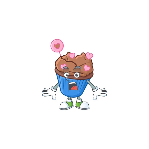 Chocolade liefde cupcake cartoon karakter ontwerp op een verrast gebaar — Stockvector