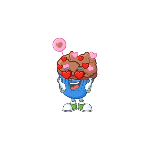 Cair no amor bonito chocolate amor cupcake desenho animado personagem — Vetor de Stock