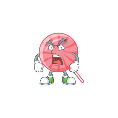 Pink round lollipop cartoon character design having angry face