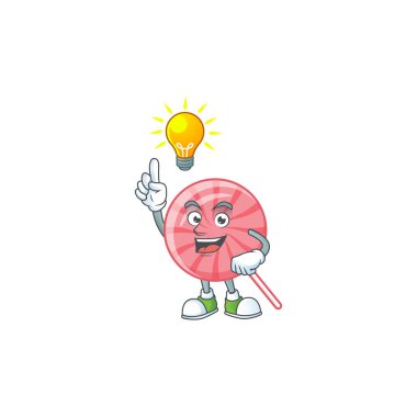 Have an idea gesture of pink round lollipop cartoon character design