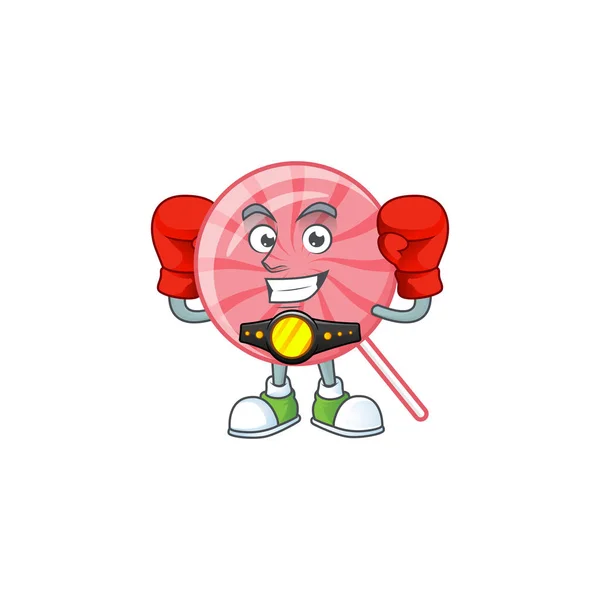 Cara feliz Boxe rosa rodada pirulito desenho animado personagem —  Vetores de Stock