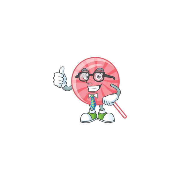 Personagem de desenho animado de Businessman rosa rodada pirulito usando óculos — Vetor de Stock