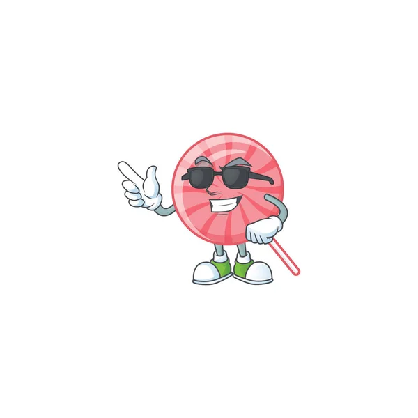 Super coole roze ronde lolly karakter met een zwarte bril — Stockvector
