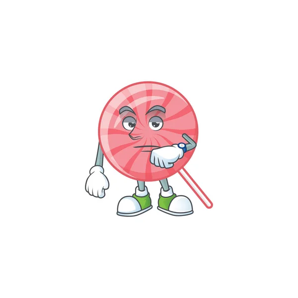 Cartoon character design of pink round lollipop on a waiting gesture — 스톡 벡터