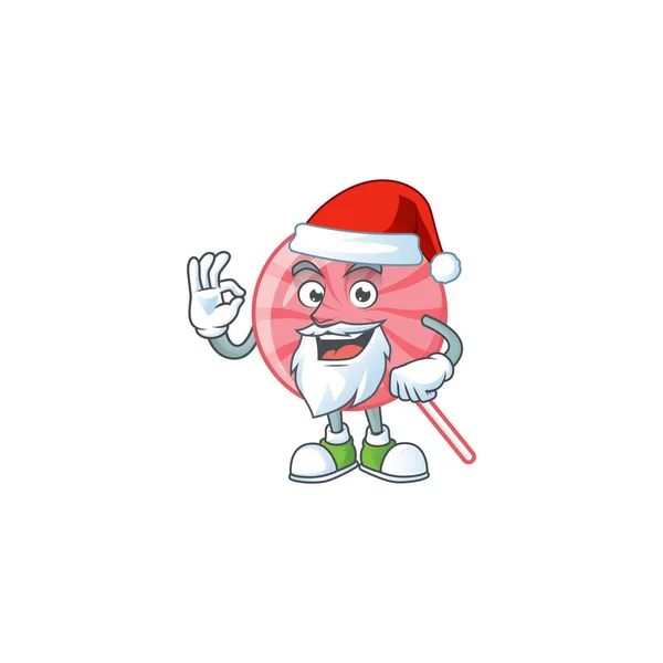 Uma imagem de Santa rosa rodada pirulito mascote estilo de imagem com o dedo ok —  Vetores de Stock
