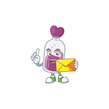 Cheerfully purple potion mascot design with envelope