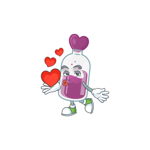 Funny Face purple potion cartoon character holding a heart — 스톡 벡터