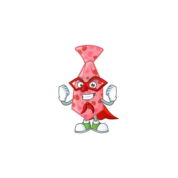Mascote sorridente de gravata de amor rosa vestida como um super-herói — Vetor de Stock
