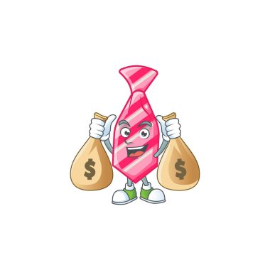 Zengin pembe çizgili bir resim iki para çantalı bir çizgi film karakteri.