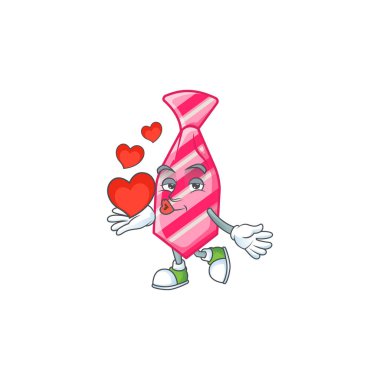 Funny Face pink stripes tie cartoon character holding a heart