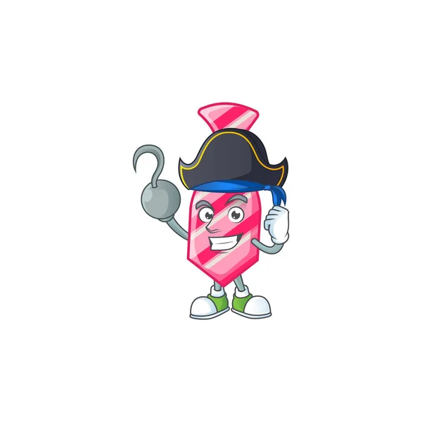 Raffreddare una mano Pirata strisce rosa cravatta personaggio dei cartoni animati indossa cappello — Vettoriale Stock