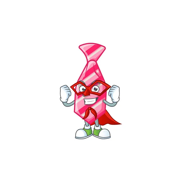Smiley mascota de rayas rosadas corbata vestida como un superhéroe — Vector de stock