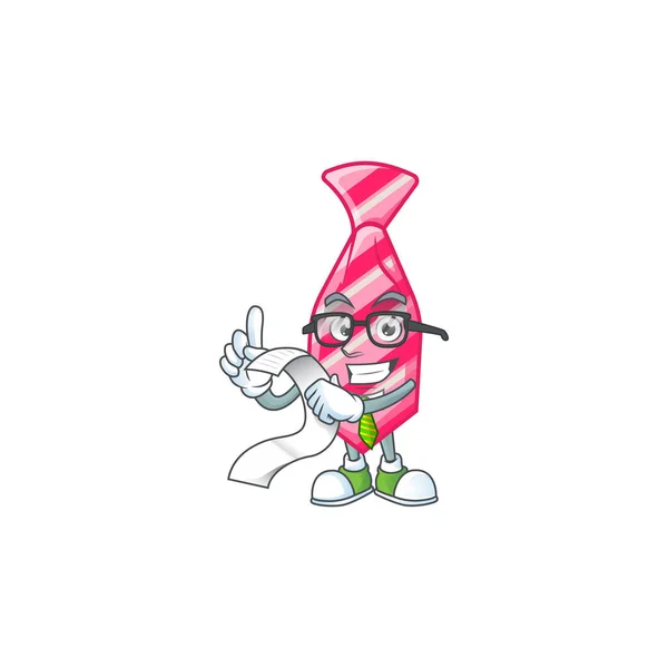 A funny cartoon character of pink stripes tie with a menu — 스톡 벡터