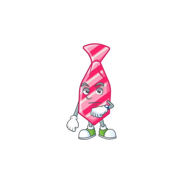 Cartoon character design of pink stripes tie on a waiting gesture — Stock vektor