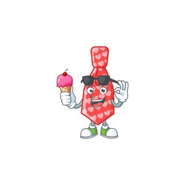 Red love tie mascot cartoon design with ice cream