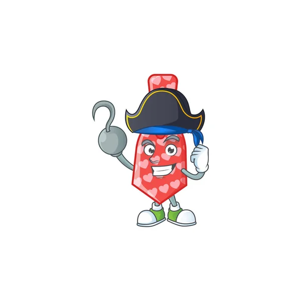 Raffreddare una mano Pirata rosso amore cravatta personaggio dei cartoni animati indossa cappello — Vettoriale Stock