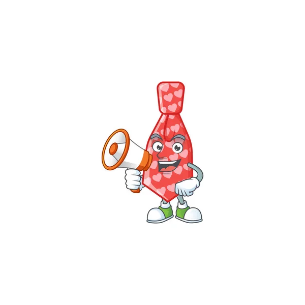 Cool cartoon character of red love tie holding a megaphone — 스톡 벡터