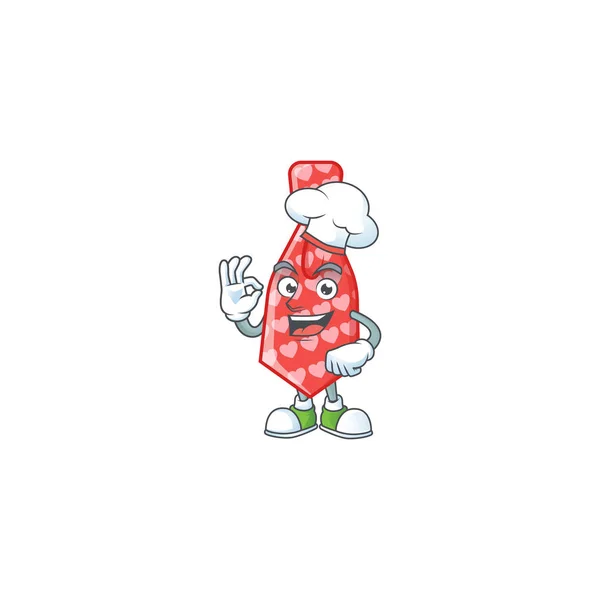 Red love tie cartoon character wearing costume of chef and white hat — 스톡 벡터