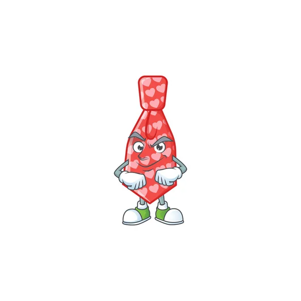 Red love tie mascot cartoon character style with Smirking face — 스톡 벡터