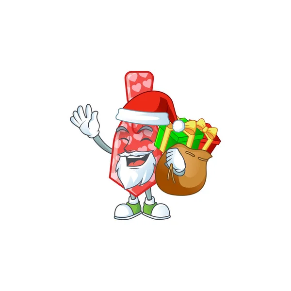 Santa cravate rouge amour Cartoon character design ayant boîte de cadeau — Image vectorielle