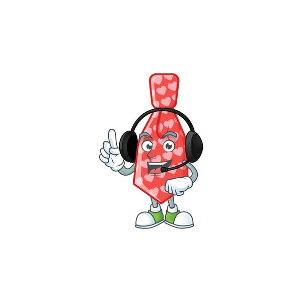 Smiley rouge amour cravate dessin animé personnage design portant casque — Image vectorielle