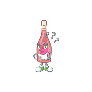 Pink bottle wine cartoon mascot style with confuse gesture
