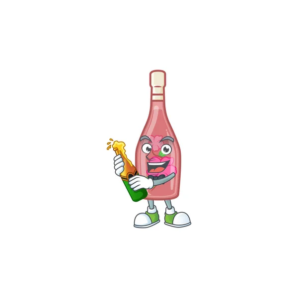 Μασκότ σχεδιασμός κινουμένων σχεδίων ροζ μπουκάλι κρασί με μπουκάλι μπύρα — Διανυσματικό Αρχείο