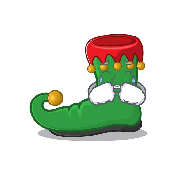 Sad Crying elf shoes mascot cartoon style — 스톡 벡터