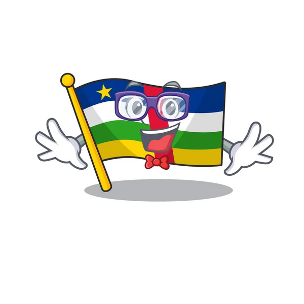 Super divertente geek intelligente bandiera centrale africana stile cartone animato mascotte — Vettoriale Stock