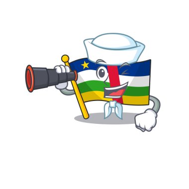 Gülümseyen mutlu denizci dürbün bayraklı orta afrikalı çizgi film tasarımı