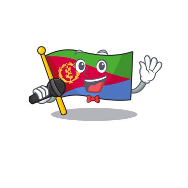 Elinde bir mikrofon tutarken bayrak eritrea şarkıları söyleyen çizgi film.