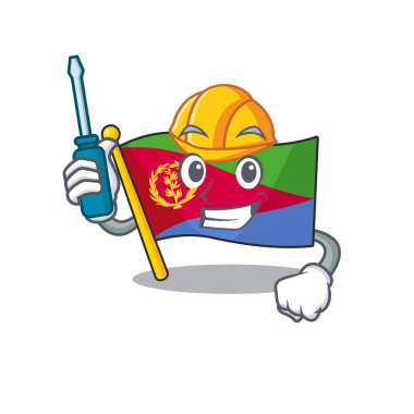 Karikatür karakteri tarzında sunulan havalı otomotiv bayrağı eritreası