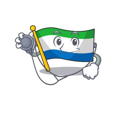 Doktor kostümlü, maskotluk tarzında, aletli, bayrak Sierra Leone.
