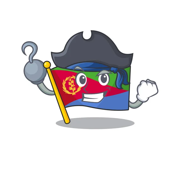 Una mano Bandiera pirata eritrea stile cartone animato mascotte — Vettoriale Stock