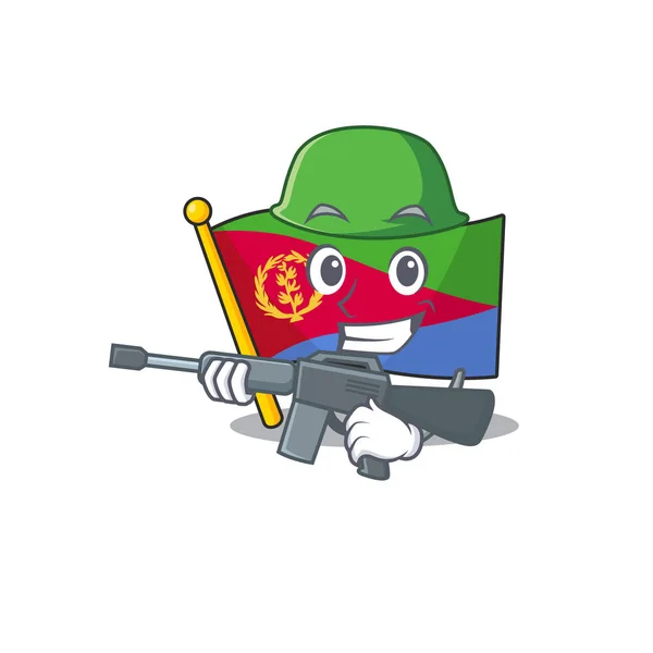 Um estilo de desenho animado da bandeira eritrea Exército com metralhadora —  Vetores de Stock